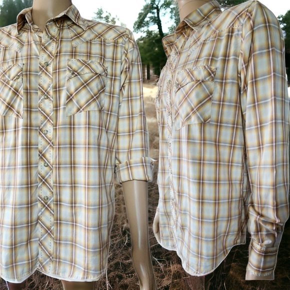 WRANGLER Plaid Snap Up Size MED - Picture 1 of 7
